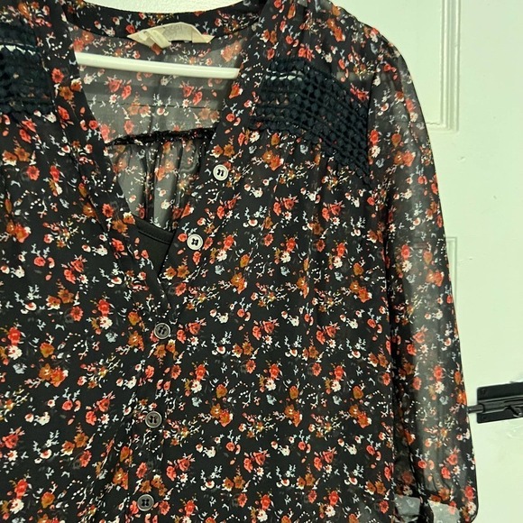 Black Poppy sheer black floral button down dress XS - Picture 7 of 10